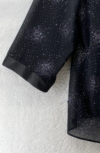 Vintage Dana Kay Black Cardigan Size 18W Sheer 3/4 Sleeve Open Front Sparkle - Picture 2 of 7