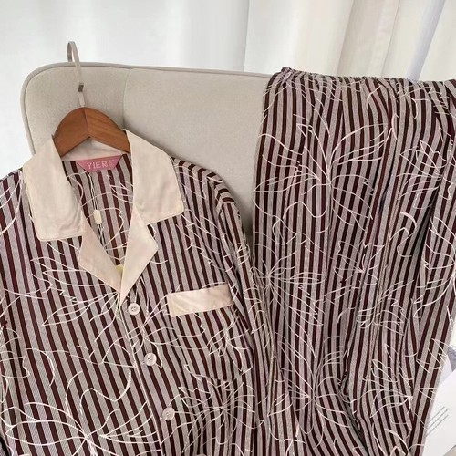 Men's Print 100% Mulberry Silk Pajamas Set Long Sleeves Silk Sleepwear Sz Small - Picture 2 of 5
