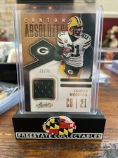 CHARLES WOODSON 2021 ABSOLUTE PACKERS CANTON JERSEY RELIC 21/75 NUMBER MATCH