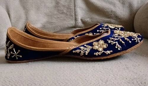 Handgefertigte flache Hochzeitsschuhe Punjabi Jutti Khussa Mojari - Größe 41 /*16/ - Bild 3 von 7