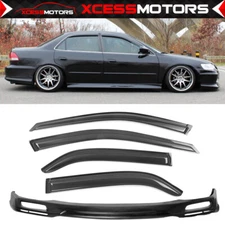 Fits 98-02 Honda Accord 4Dr PU V-Style Front Bumper Lip + Sun Window Visors
