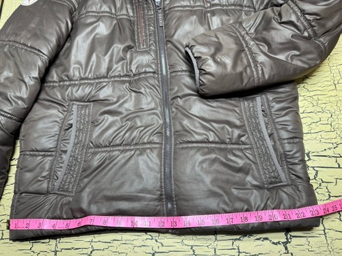 Vintage Puma Brown Sport Puffer Warm Winter Jacket Coat Hooded Size Large - Picture 6 of 20