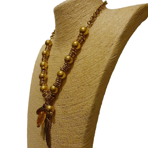 Vintage Style Boho Necklace Crystal Leaf Charm Pendant Gold Beaded Statement UK - Picture 3 of 4