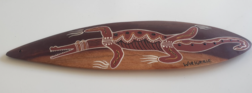 Hand Painted Aboriginal Crocodile Bullroarer signed Wirigerie