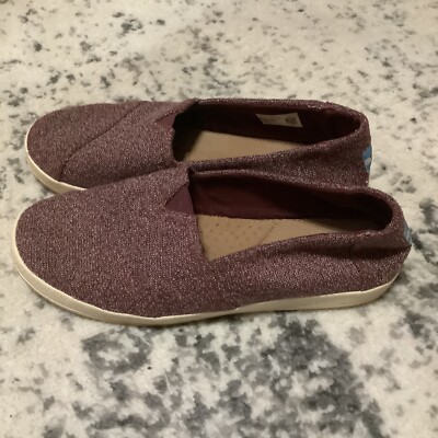 Toms Women's Avalon Heather Burgundy Round Toe Slip On Flat Shoes Size 