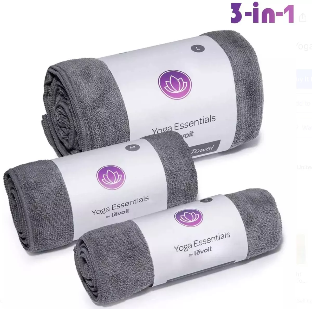 New Lotus LEVOIT Yoga Mat Towel Hot Yoga Non Slip Towel Set Of 3 Towels  (C48)