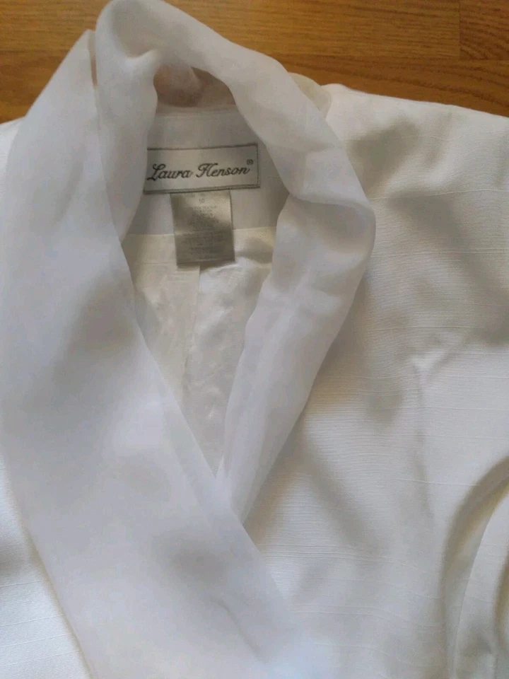 Elegante Chaqueta Blazer Laura Henson Blanca Para Mujer 10 Mediana Cuello y Cinturón de Gasa Foto 4 de 4