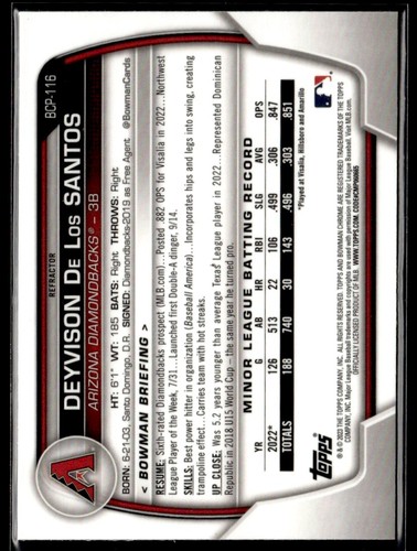 2023 Bowman Chrome Prospects Refractor Resplandor Lunar Deyvison De Los Santos Arizona - Imagen 2 de 2