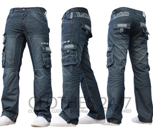 New-Mens-Enzo-Designer-Dark-Cargo-Combat-Denim-Jeans-Pants-All-Waist-amp-Leg-Sizes