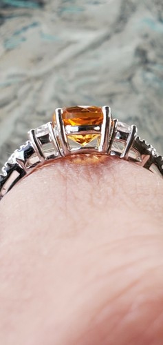 Yellow Topaz W/White Sapphires Labcreated & Diamond Ring 10kt Solid White Gold - Picture 10 of 11