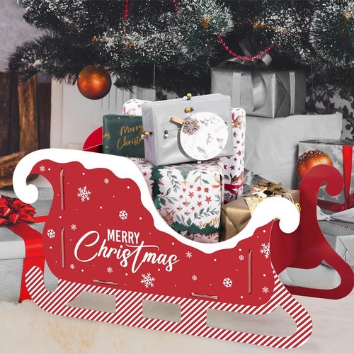 Trineo de Papá Noel rojo reutilizable soporte de regalo festivo y exhibiciones decorativas navideñas golosinas - Imagen 2 de 5