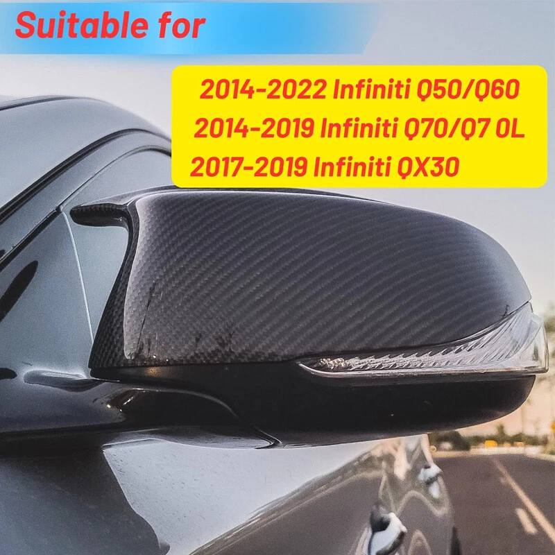 Tapas de cubierta de espejo retrovisor lateral negro de fibra de carbono para Infiniti Q50 Q60 QX30 Q70 2014-21 Foto 3 de 4