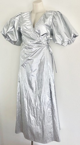 Les Coyotes De Paris Silver Wrap Audie Dress S Glitter FR36-AU8 Puffy Sleevesđź‘‘ - Picture 10 of 20