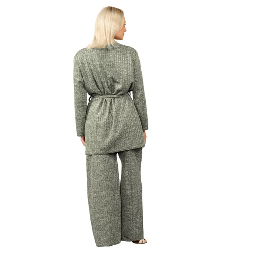 Ladies Needle Ribbed Belted 2 Piece Loungewear Set Warm Modest Casual Tracksuit - Picture 4 of 17