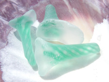 Sea Glass, Three Beautiful Clear and Green Swirl Glass Stems