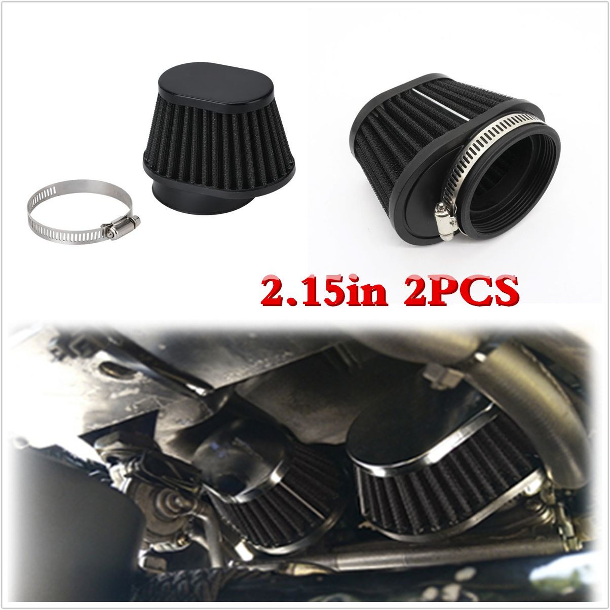 2Pcs Motorcycle Air Filter Kit Tapered Metal Carburetor Intake Cleaner