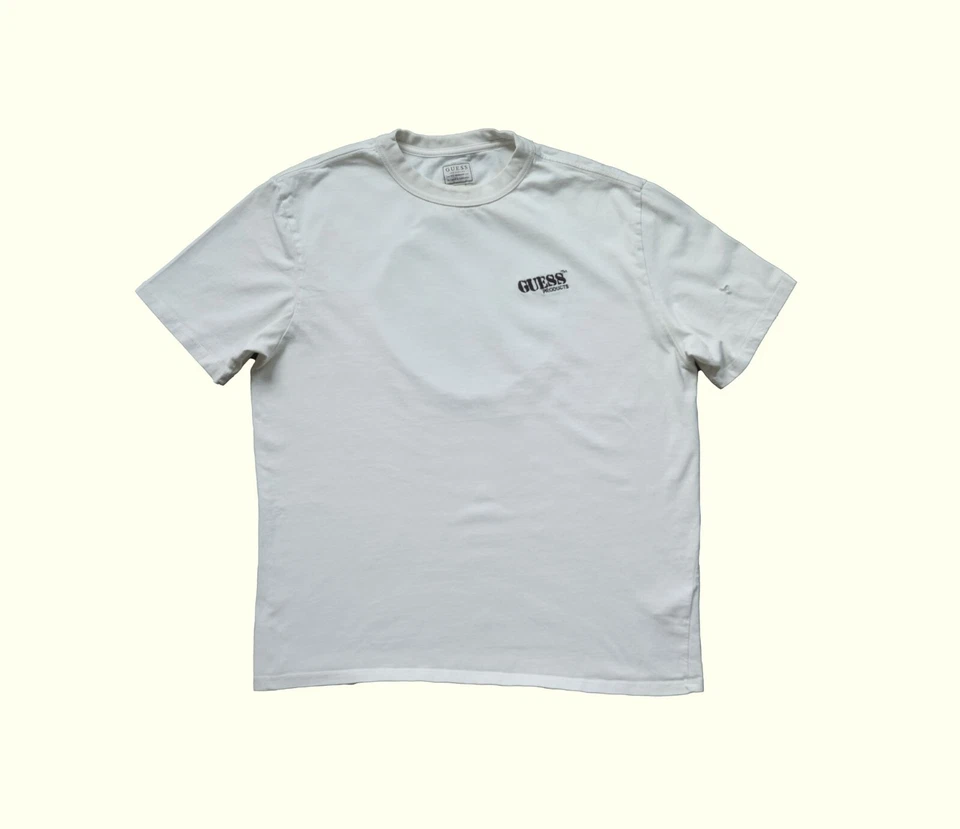 GUESS PRODUCTS ORIGINALS VTG 90s Y2K MENs DISTRESSED WHITE TAN T SHIRT MENs SZ S - Image 2 of 4