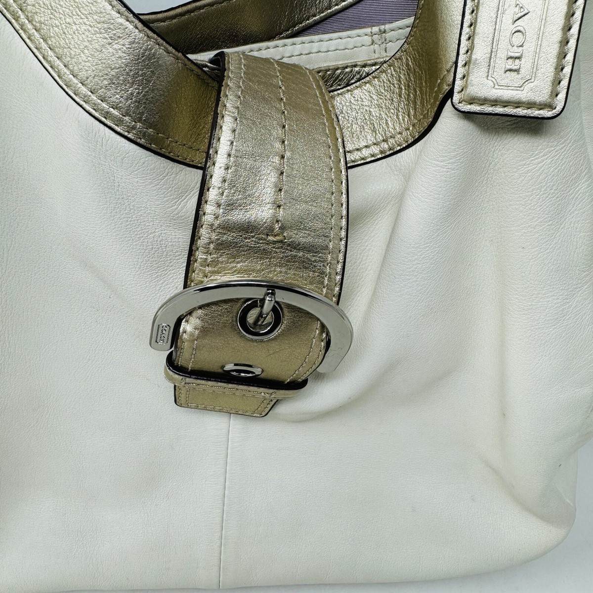 COACH Soho Buckle Gold Bone White Leather Hobo Shoulder