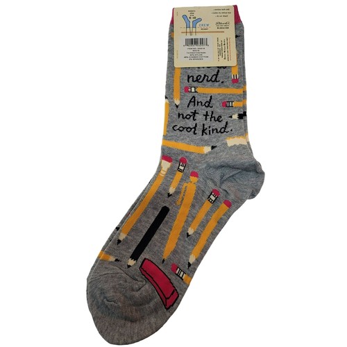 Blue Q I'm A Nerd and Not the Cool Kind Crew Socks Women's Size 5-10 Grey Black - Picture 2 of 9