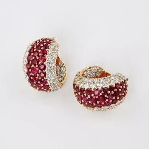 Lab-Created Red Ruby 2.00Ct Round Cut Huggie Earrings 14K Yellow Gold Plated - Picture 4 of 7