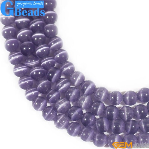 Cuentas creadas por ojos de gato de piedra redonda diseño joyas cuentas artesanales 15" 8 mm - Imagen 49 de 106