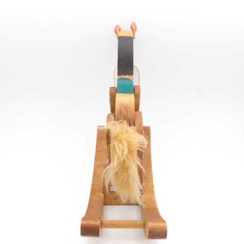 VTG Handmade Wooden Toy Clacking Rocking Horse Leather Ears Fur Tail 9” - Picture 7 of 12