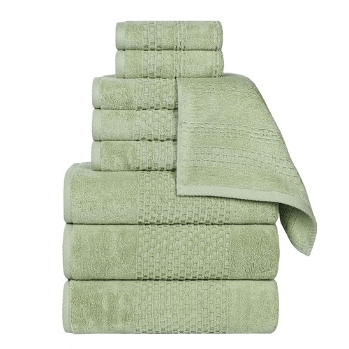Playa Zero Twist Cotton Medium Weight Solid Waffle Textured 9 Piece Towel Set - Picture 24 of 51