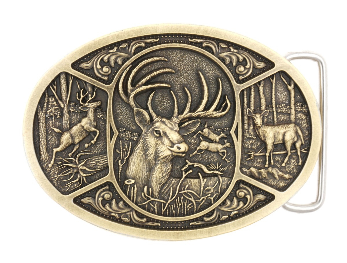 Western Buck Deer Hunter Hunting Bronze Plated Metal Belt Buckle eBay