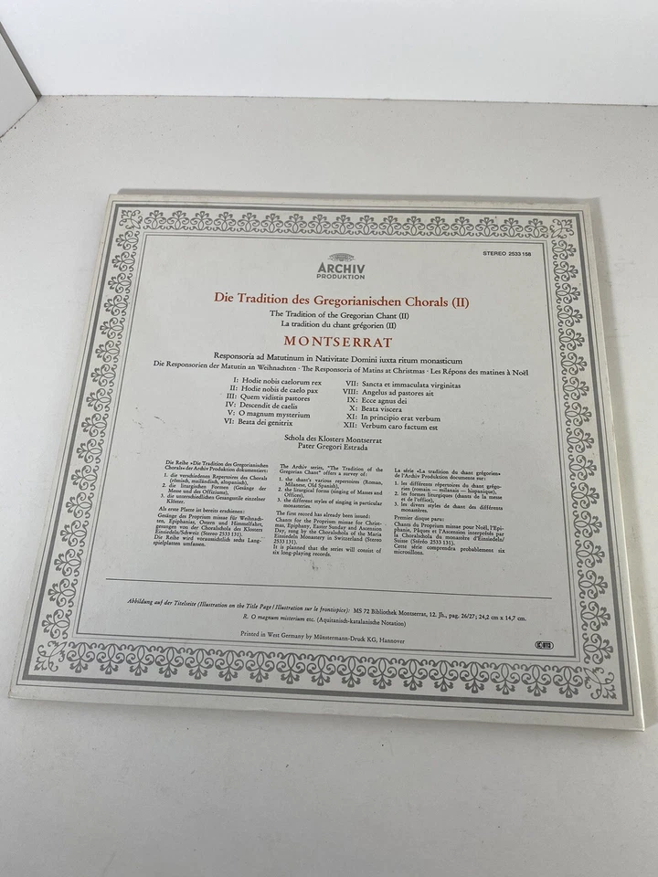 Schola De Montserrat Gregorianischer Choral 1974 LP Record 33 RPM 2533 Archiv - Image 3 of 4