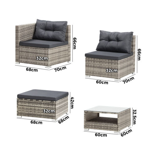 Livsip Outdoor Lounge Setting 5pc Wicker Sofa Set Rattan Patio Garden Furniture - Picture 10 of 10
