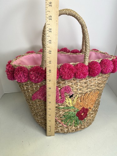 SERPUI 100% Straw FANY Flamingo Tote Bag Handmade Authentic Beach Bloomingdale's - Picture 13 of 17