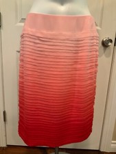 Lafayette 148 Pink Red Silk Fringe Tiered Silk Crepe Pencil Skirt, Size 4