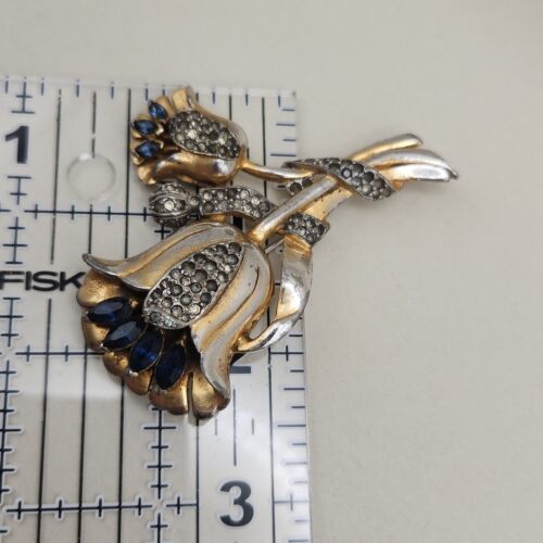 Broche Flor Mazer De Colección Zafiro Azul Estrás Tulipán Grande Pavé Tono Dorado LEER - Imagen 20 de 21
