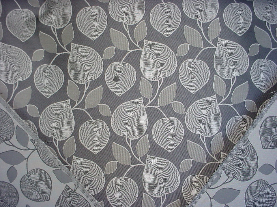 Tela de tapicería gris damasco hoja divertida otoño Robert Allen 231705 7-1/2 años Foto 3 de 4
