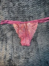 NWT VINTAGE LACE PINK DOUBLE STRING THONG PANTIES PURPLES WITH GOLD FOIL M