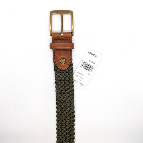 Brooks Brothers Cintura Uomo Taglia Media Verde Tessuto Pelle Elasticizzata Fibbia Ottone NUOVA - Foto 2 di 6