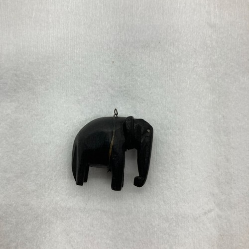 Handcrafted Miniature Wooden Elephant Pendant 1 Inch Black Charm Vintage Jewelry - Picture 3 of 8