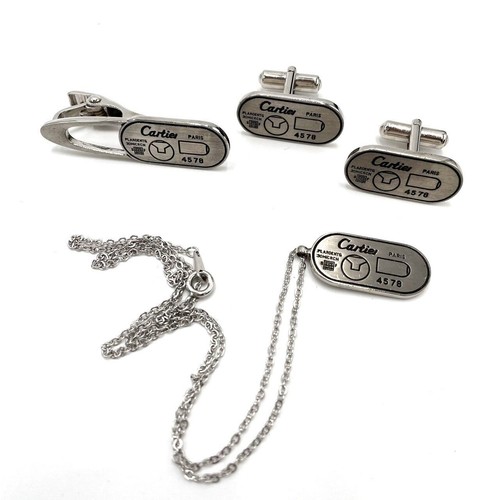 Cartier cufflinks tie pin gas lighter motif 3-piece set logo silver metal - Picture 13 of 18
