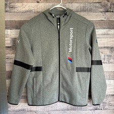 Puma Bmw Motorsport Mens Jacket Hooded Xl Gray Full Zip Spellout Fleece New