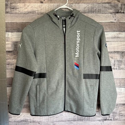 Puma BMW Motorsport Mens Jacket Hooded XL Gray Full Zip Spellout Fleece NEW