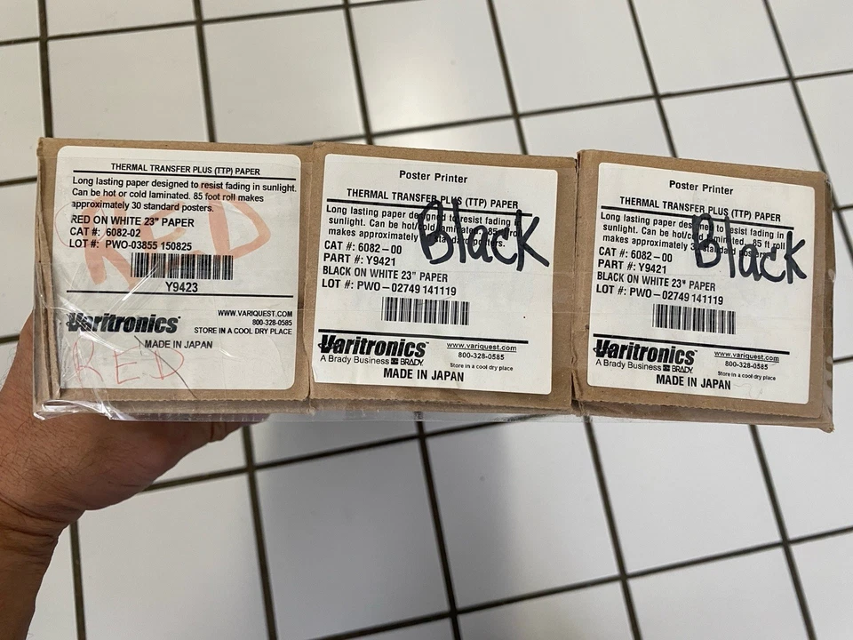 Lot of 3 New VARITRONICS Poster Printer Thermal Transfer Plus Paper 2 Black 1Red - Image 2 of 3