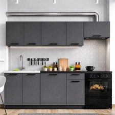 Kitchen Cabinets 7 Units Complete Kitchenette Set 240cm Fitted Black Grey Lina