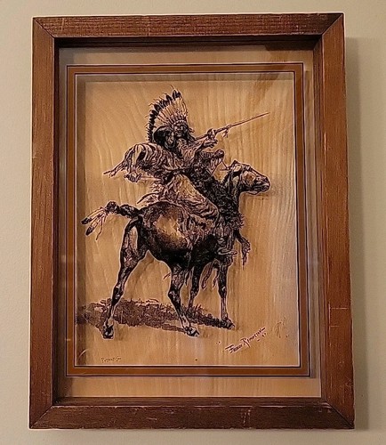 Frederic Remington Two Indians Replica Framed Art On Glass Lucid Lines Vtg 1974  - Afbeelding 1 van 20