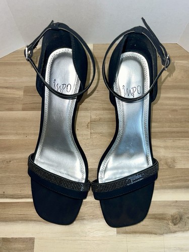 IMPO Tatum Bling Heels Black Rhinestone Toe Ankle Strap Buckle Women’s Size 8.5M - Picture 6 of 9