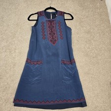 Madewell Blue  Red Silk Embroidered Sleeveless Shift Dress Lined Womens Small