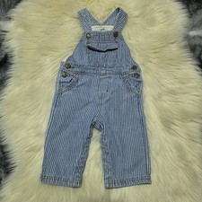 OshKosh B'gosh Denim Striped Overalls 9 Months Blue/White Sleeveless Button