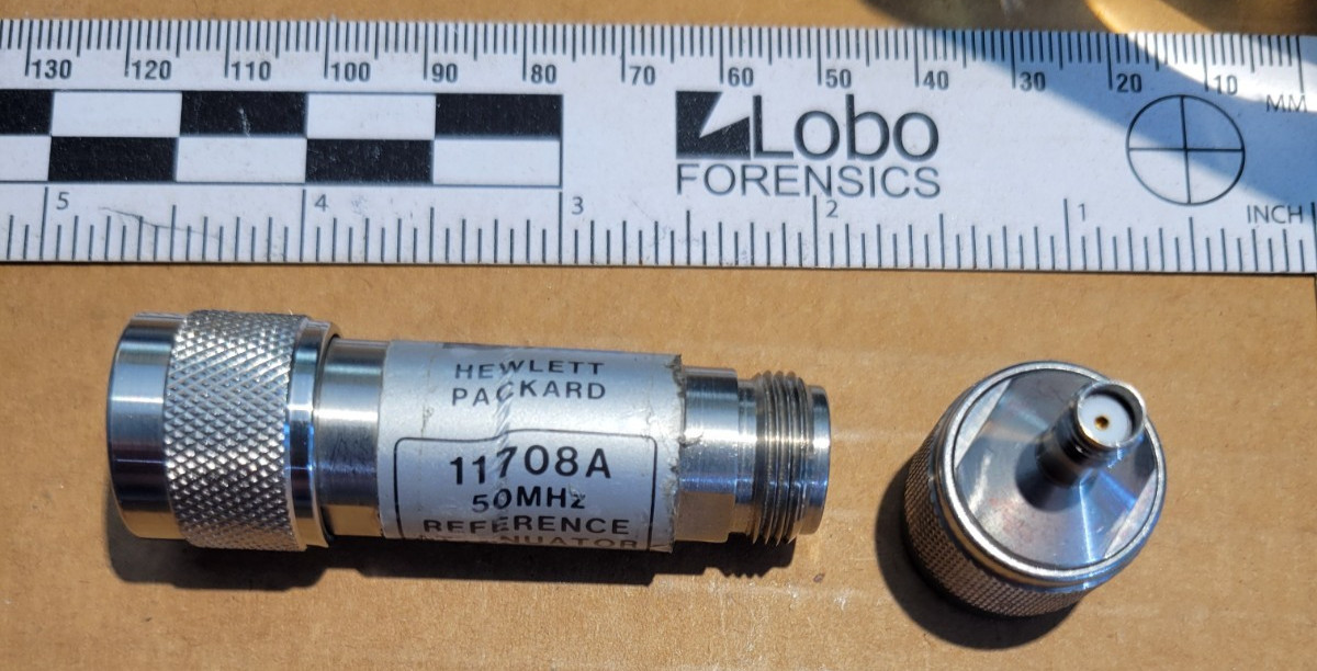 HP 11708A 50MHz Reference Attenuator Coaxial N w/ a Coaxial N M to SMA F Adapter