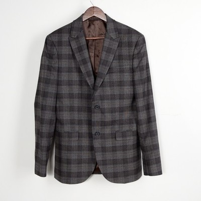 Topman Men s 38R Skinny Brown/Gray Plaid 2 Button Long Sleeve Classic Jacket
