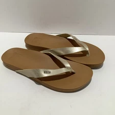 Reef Cushion Court Flip Flop Sandals Womens Sz. 7M Metallic Gold Thong, Exc