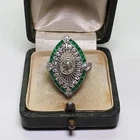 Vintage Emerald & Diamond Marquise Ring 14K White Gold Women